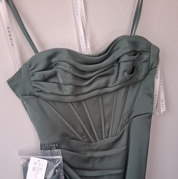 Azazie Amyra Eucalyptus Green Corset Gown Dress - Picture 2 of 6
